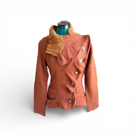 Anthropologie Sweaters - Anthropologie Burnt Orange and Gold Cowl Neck Sweater